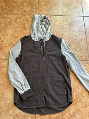 The North Face Dk Grey Body Hooded Shirt Jacket with Gray Sleeves Sz M